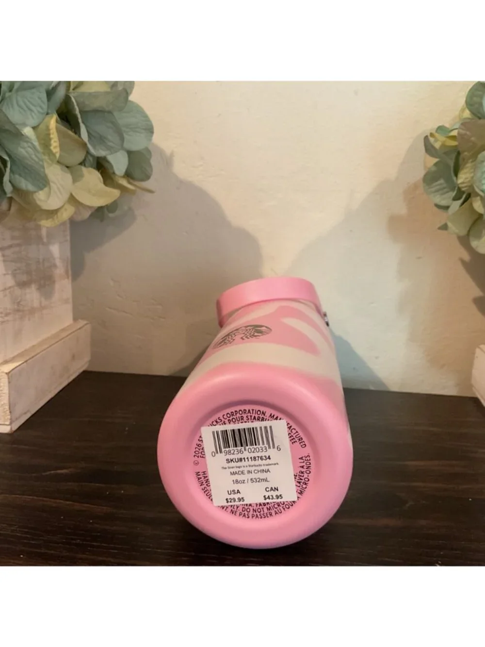 Starbucks Pink Swirl Stainless Steel Water Bottle 18oz With Handle BPA-Free Limi